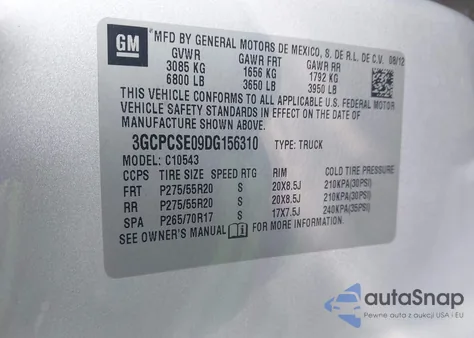 2013 Chevrolet Silverado 1500 Lt z USA, uszkodzony, nr VIN 3GCPCSE09DG156310